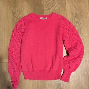 Nanette Lepore Hot Pink Knit Crewneck Sweater with Lace-Pattern Sleeves